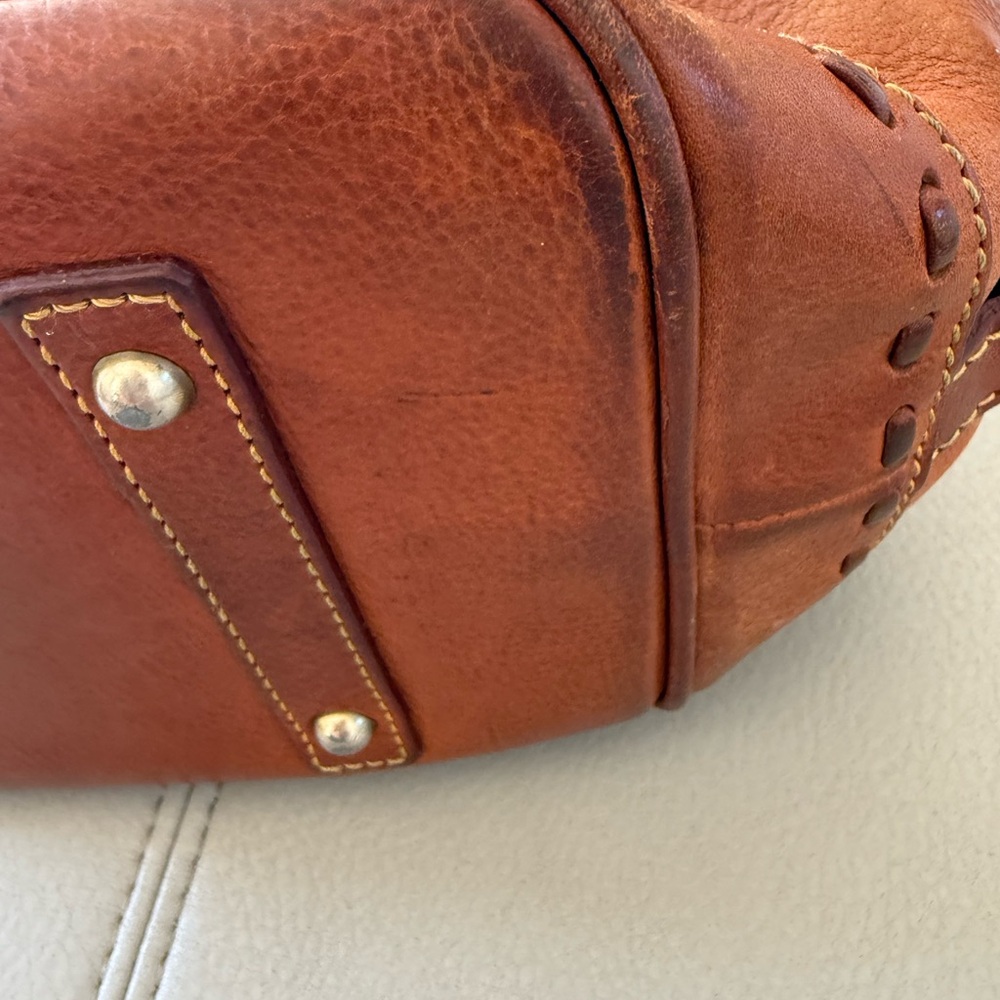 Dooney & Bourke Chestnut Florentine Leather Whipstitch Drawstring Bucket Bag - Picture 7 of 8